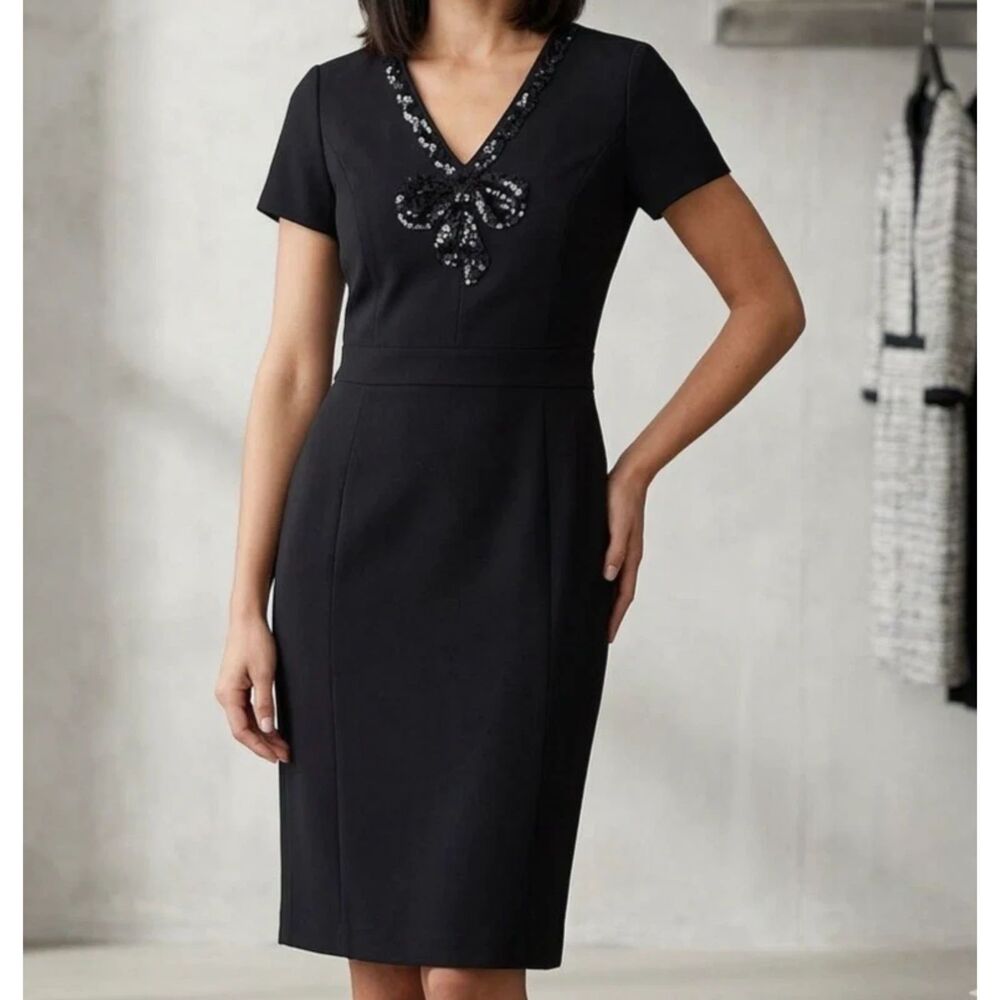 Brooks Brothers Red Fleece Dress Womans 6 Black Wool Sequin Feminine Romantic